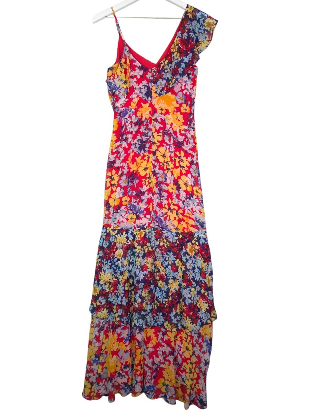 Lulu's Radiant Ruby Red Floral Print Chiffon Maxi Dress - Picture 4 of 9